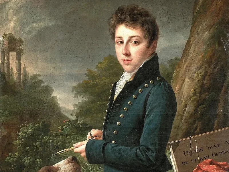 1774-Charles Pièrre Verhulst - Ritratto di un giovane fumettista con il suo cane
